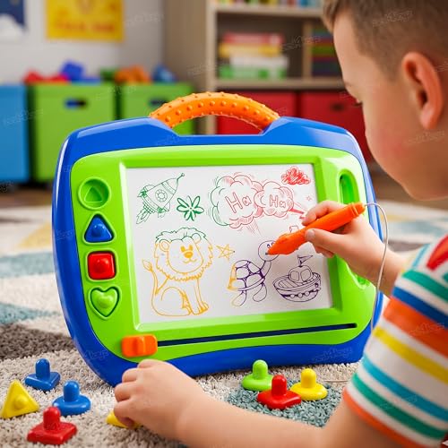 Image of Zest 4 Toyz Magnetic Drawing Board for Kids Writing Tablet Slate Board LED Slate with Pen and Stamps Writing Pad for Students Educational Toy Birthday Gift for Kids - Random Color
