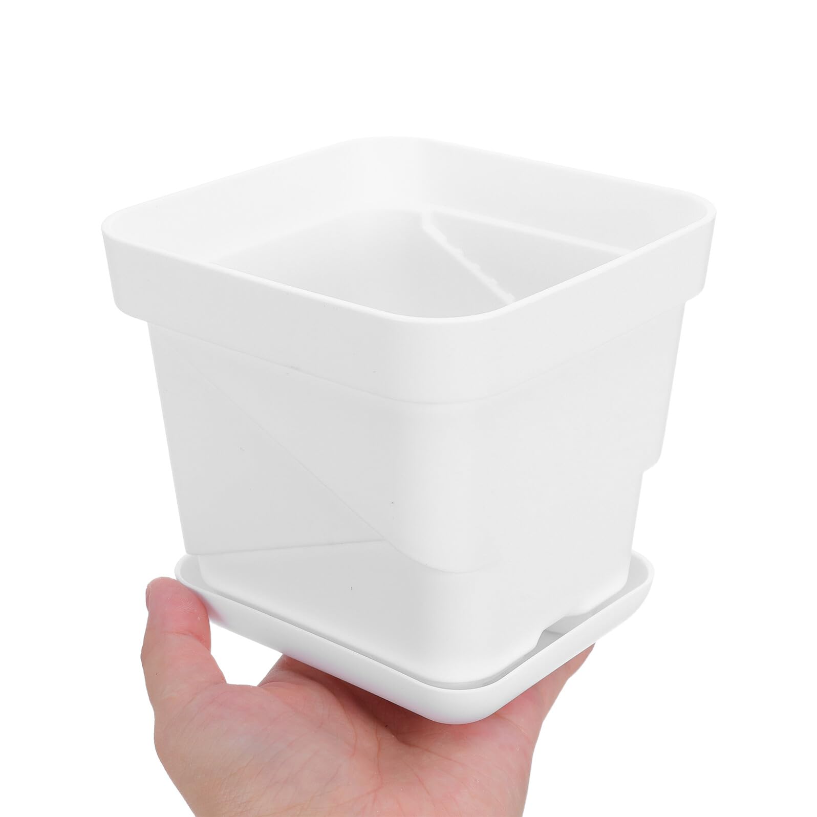 SEWACC Lot de 6 Petits Pots Carrés en Plastique Blanc 12 Cm Trous de Drainage et Plateaux, Contenants de Plantation Légers pour Succulentes et Semis D’intérieur et Extérieur, Pots