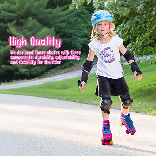 Stmax Roller Skates Women & Girls Quad Derby 4 Wheels Rink Classic Skate Blades For Kids Youth & Adults Skating Shoes Patines Para Niñas Y Mujer Outdoor Vintage Rollerskates Pink Blue Size 5.5 Youth #TOP4
