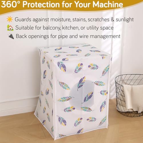 Image of HOKIPO Waterproof Front Load Washing Machine Cover | PEVA Dustproof Protective Cover for 6kg, 6.5kg, 7kg & 7.5kg Fully Automatic Machines | Size 63x62x85 cm, Boho Feathers (AR-5878-D5)