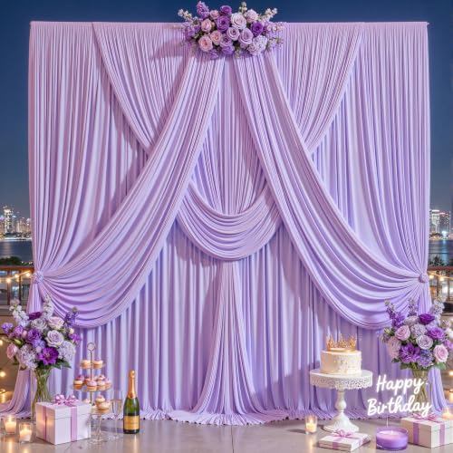 40ft x 10ft Lavender Backdrop Curtains, 8 Panels Lilac Drapes for Backdrop