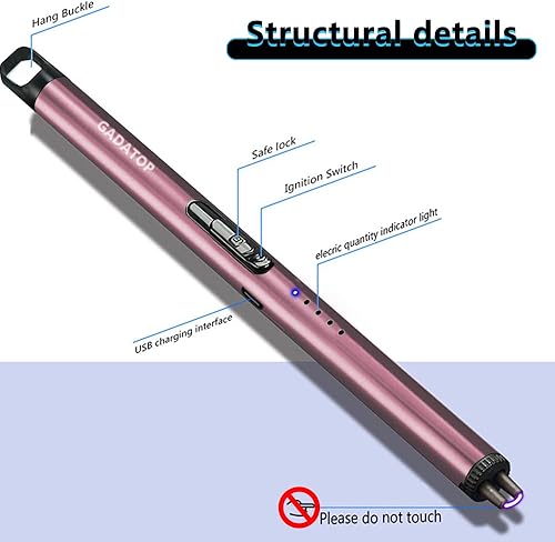 Miniatura 10 de GADATOP Encendedor eléctrico recargable por USB con pantalla LED mejorada, interruptor de seguridad, plasma sin llama, resistente al viento, para