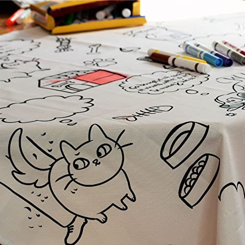 Bimoo Cats And Dogs Coloring Tablecloth For Kids - Washable & Reusable Coloring Fabric - Ideal For Birthday Party - Coloring Activity For Children & Adults - Size 45”X45” - Giant Coloring Pages #TOP3