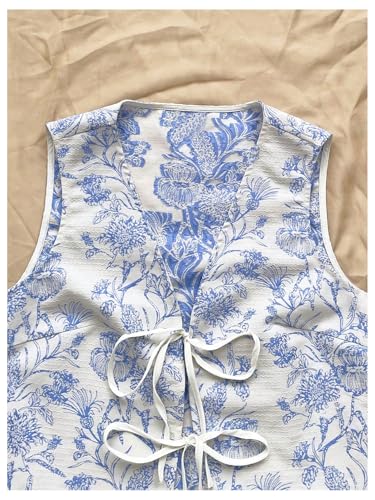 SHENHE Women's Vintage Floral Print Tie Front Vest Sleeveless V Neck Boho Vests Outwear4