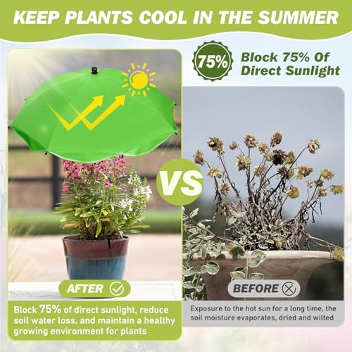 WYRJXYB 4 Pack Plant Umbrellas for Outdoor Plants,26" Larger Garden Umbrella Sun Shade for Garden Beds Potted Plants-Upgraded 43.3" Higher Adjustable Angle Plant Shade Cover Umbrellas for Plant Flower