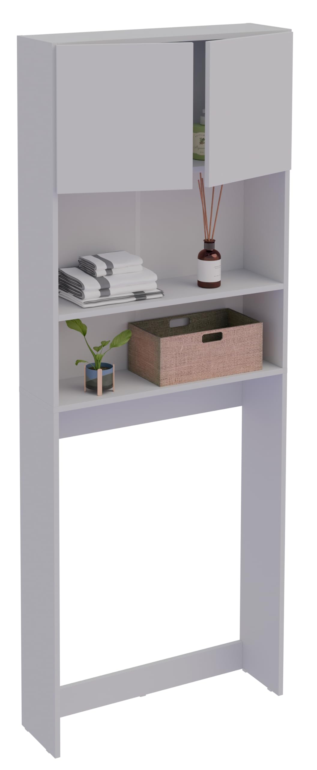 VCM Waschmaschinenschrank | Praktischer Überbauschrank mit viel Stauraum | Maße ca. B. 70 x H. 182 x T. 21 cm | Waschmaschinenregal für Bad und Waschküche | Waschmaschinenüberbauschrank- Goralo Weiß
