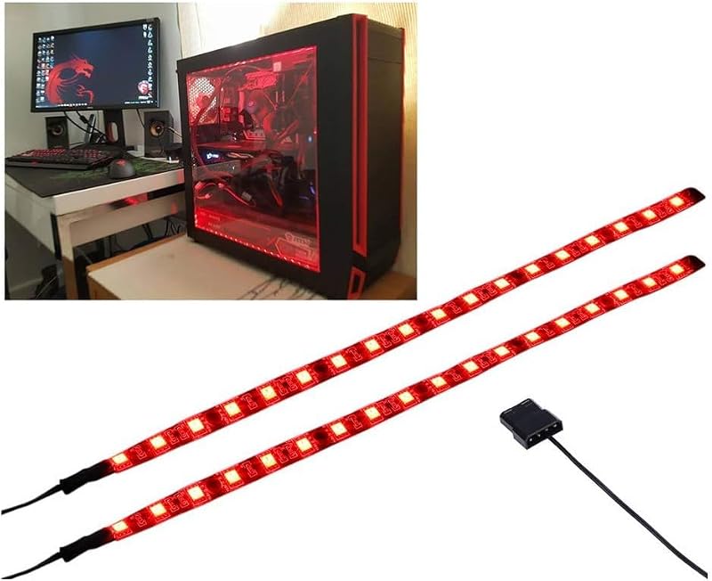 DS LED Light Strip RED Computer Lighting with Magnetic for PC Case Lighting Kit (2Pack,30CM, Molex Connector, S Series，Red)