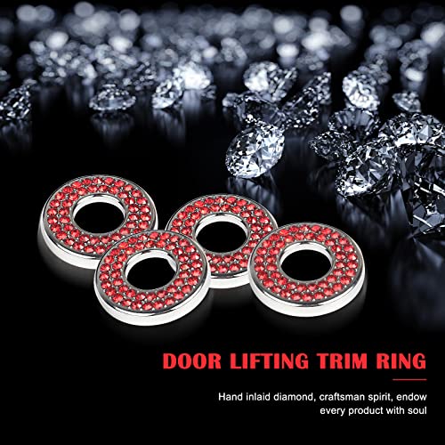 Sodcay 4 Pack Bling Car Inner Door Lock Covers, Rhinestones Pull Rod Bolt Decoration Stickers, Auto Universal Sparkly Door Bolt Cap, Compatible With Mercedes-Benz A/B/C/D/E Class (Red) #TOP2