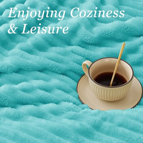 Image of BEDELITE Ribbed Twin Blanket for Couch & Bed, Aqua, 60 inchx80 inch | Ultra-Soft Plush Fleece, Cozy, Warm Yet Lightweight, Ribbed Texture, Home Decor, Machine Washable, Giftable, All-Season Use
