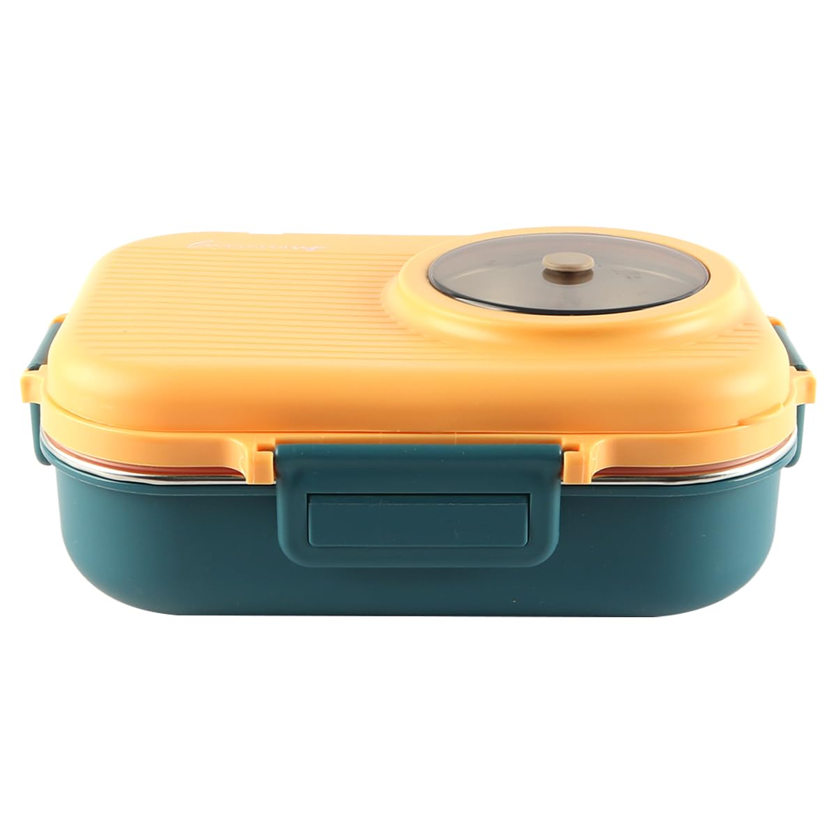 Fiambrera térmica Bento Box de 1100 ml con tapa antiflujo, doble capa, portátil, resistente al óxido, de acero inoxidable 304 (azul y amarillo)