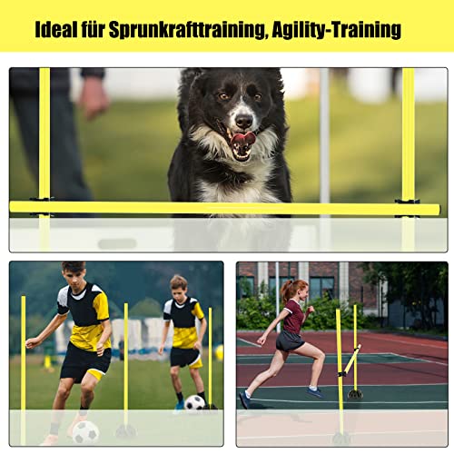 NAIZY Sprungstangen-Set Trainingsstangen für konditionelles Training Sprungkraft, Dribbling und Beweglichkeit (15 Stangen - 100cm, 10 X-Standfüße, 10 Clips) - Gelb