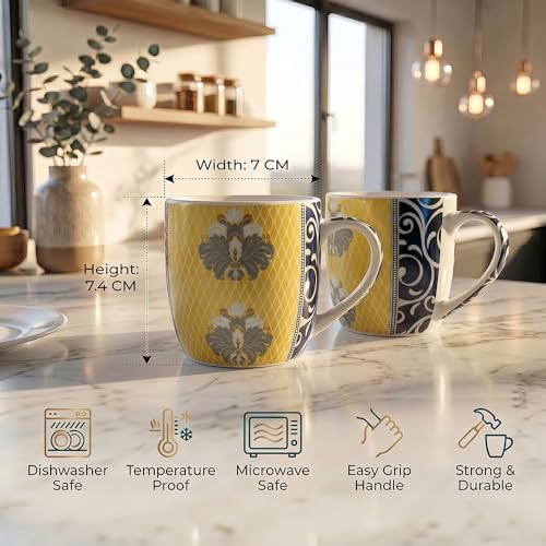Image of U.P.C. Premium Bone China Ceramic Coffee Mug Set of 6 with 6 Coasters | Designer Tea & Coffee Cups |Printed Ceramic Mug Set | Tea Cups for Home,Office.