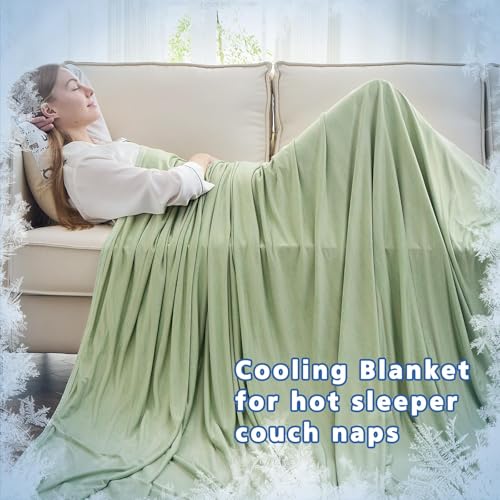 Image of EMME Cooling Blankets for Hot Sleepers, Summer Blanket Twin /Full Size for Bed, Thin Lightweight Throw Blanket for Couch, Double-Sided Keep Body Cool, Green Cold Sheet Night Sweats
