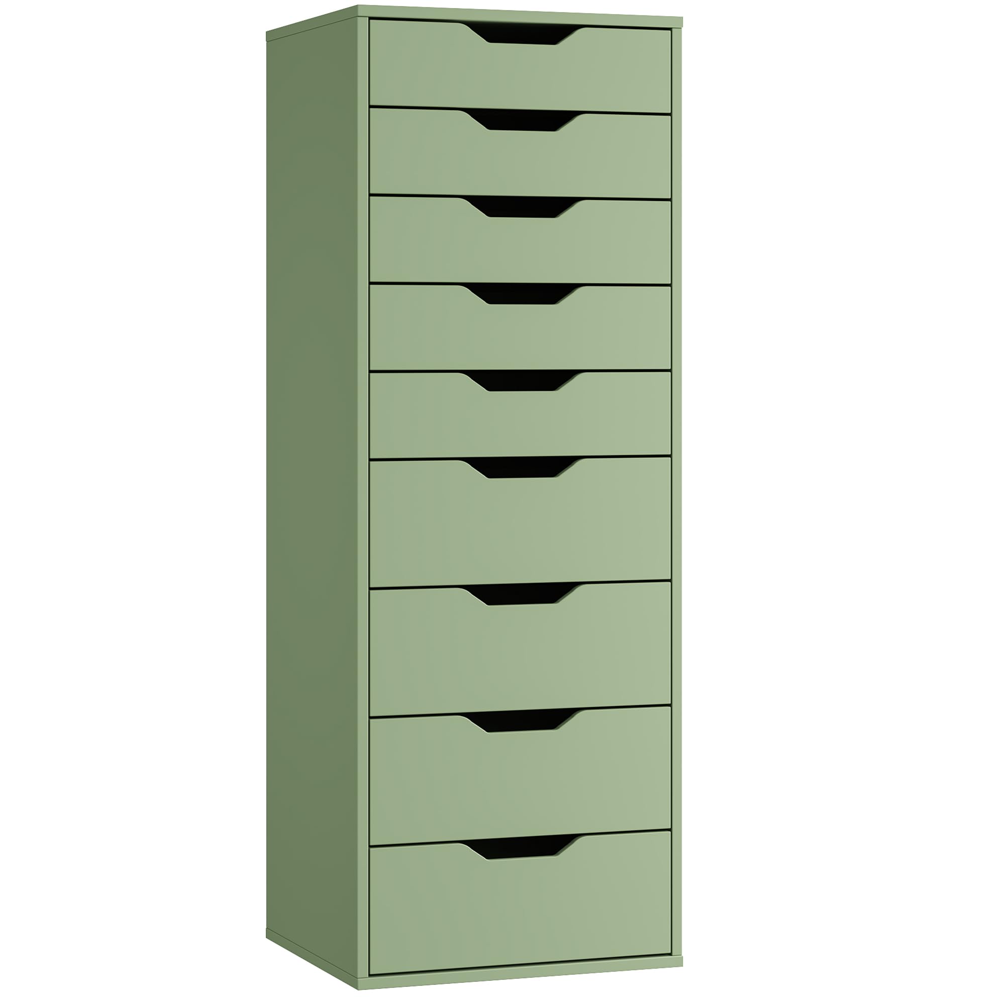 FOREHILL Chest of Drawers Bedroom Tall Cabinet with 9 Drawers Storage Cupboard 124cm Freestanding Green Dresser for Living Room 45x40x124cm