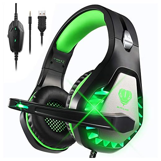 DIWUER Gaming Headset for Nintendo Switch, PS4, Xbox One with Noise Cancelling Mic, Soft Earmuffs Surround Sound Over Ear Headphones with LED Light for PC, Laptop