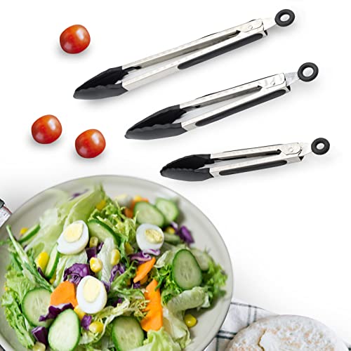 Ertoory 3 Pack Stainless Steel Kitchen Tongs For Cooking 7/9/12 Inch With Wide Silicone Tips - 600ºf High Heat-Resistant For Cooking, Grill, Bbq, Salad, Frying, Baking, Serving #TOP4
