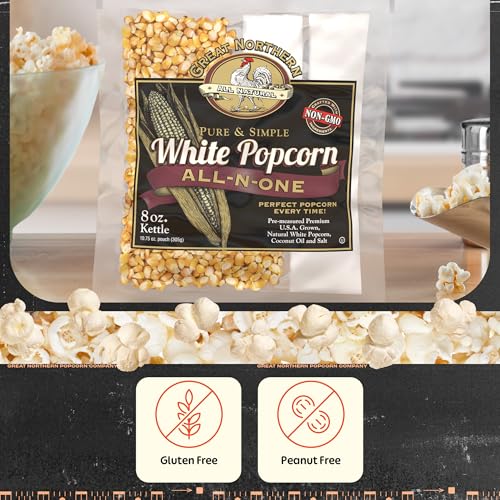 8oz White Popcorn Machine Popcorn Packets - All-in-One Pre-Measured Gluten Free White Popcorn Kernels for Popping with Salt and Coconut Oil Packs by Great Northern Popcorn (24 Case) - image 3