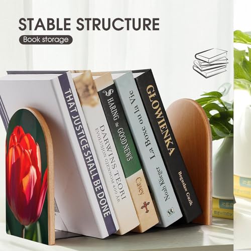 Serre-livres imprimés fleurs rouges grand format en bois hêtre bibliothèque - 8