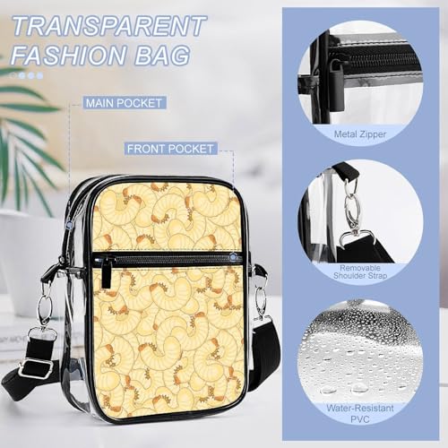 Maggot Beetle Larva Clear Crossbody Bag Stadium Bag Adjustable Side Shoulder Bags Messenger Bag with 2 Compartments4