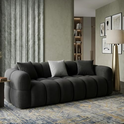 Image of FURNY Luxury Nimbus 3 Seater Bubble Cloud Sofa Set for Living Room | Boston Fabric Upholstered | Modern Cushioned Comfortable Couch for Home Office & Drawing Room | Ash Grey