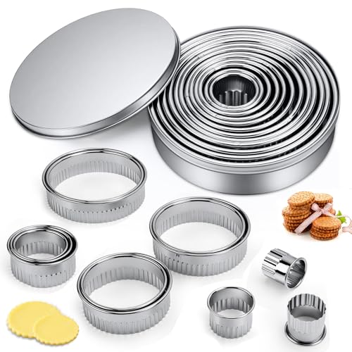 QGGTQG Lot de 12 mini emporte-pièces ronds cannelés en acier inoxydable avec boîte de rangement pour biscuits, gâteaux, pâtisseries, donuts, fondants...