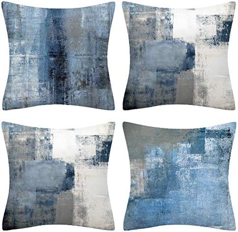 BCKAKQA Cushion Covers 45cm x 45cm Set of 4 Navy Blue Grey Throw Pillow Covers 18x18 inches Soft Polyester Square Decorative Throw Pillow Cases for Living Room Sofa Couch Bed Pillowcases