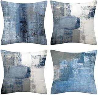 BCKAKQA Cushion Covers 45cm x 45cm Set of 4 Navy Blue Grey Throw Pillow Covers 18x18 inches Soft Polyester Square Decorative Throw Pillow Cases for Living Room Sofa Couch Bed Pillowcases