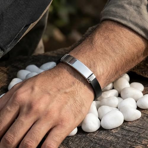 Image of Fashion Frill Silver Everyday Wear Bracelet For Men & Boys |Stainless Steel |Stylish|Leather| Wristband |Fancy| Bangle for Men Fashion| Bracelets Jewelry For Gift
