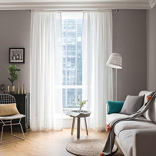 MIULEE 2 panele w czystym kolorze, przezroczyste zasłony okienne, gładkie, eleganckie panele welonowe, zasłony/obróbka do sypialni, salonu, 140 x 215 cm (dł. x szer. x wys.) białe