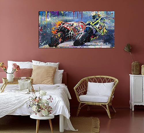 CANEITO Graffiti Motorcycle Wall Art for Teen Boys Room, Cool Posters Bedroom Picture Art, Racer Sports Canvas Art Print Painting Wall Decor for Living Room, 40"x20" by CANEITO - Used condition - Image 6