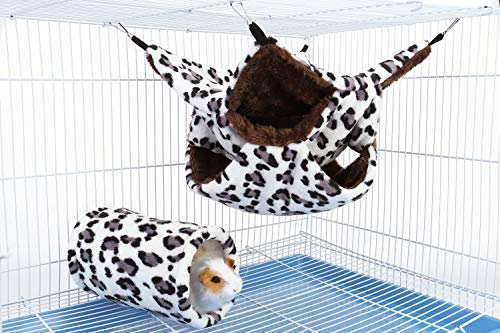 Mogoko Fleece Rat Hammock And Hideout Tunnel Set, 3 Tier Hanging Bed And Tubes For Guinea Pigs Hamster Ferret Chinchilla Cage Small Animals(White) #TOP6