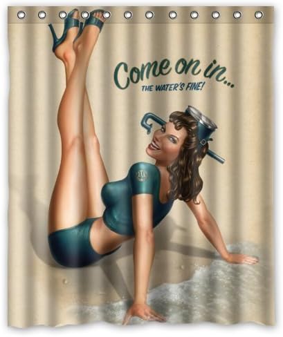 DIAOYIDIANDEyl Travel-World Retro PIN UP Girl-Come ON in Custom Polyester Waterproof Bath Shower Curtain Rings Included 60" x 72"