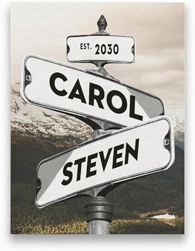 Miniatura 30 de Letreros vintage personalizados con nombre y fecha, lienzo o póster de arte callejero de boda, póster para parejas, Awesometik, letrero de calle