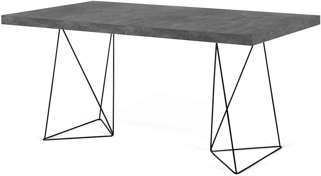Temahome Multi 63" Top W/Trestles Dining/Work Tables, Concrete Look/Black Steel Legs