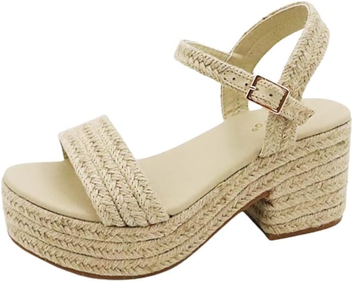 Women's Espadrille Open Toe Ankle Strap Platform Chunky heel sandals