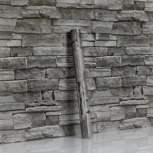 Hode Papier Peint Adhesif Effet Brique Gris Foncé 44X1000cm, Pierre Feuilles Autocollant Amovible Décoratif, PVC Vinyle Film Imperméable pour Mur de Salon...
