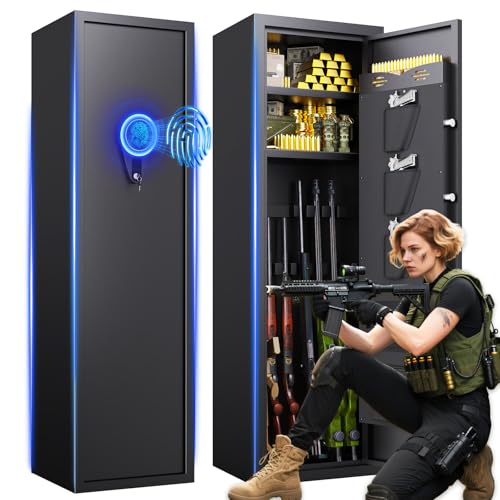 8-12 Gun Safe for Rifles and Pistols,Biometric Fingerprint Lock,No Assembly