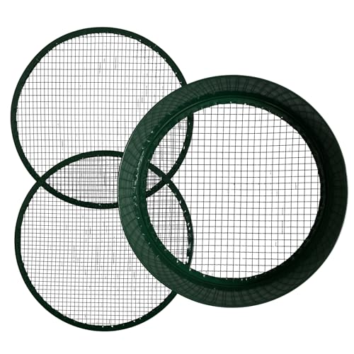 Garden Sieve, 3 in 1 Metal Soil Sieve with Interchangeable Mesh Sizes 12mm/6mm/3mm, Fine Mesh Sieve Garden, Garden Riddle, Perfect Gardening Tool for Sifting Soil, Stones, and Compost