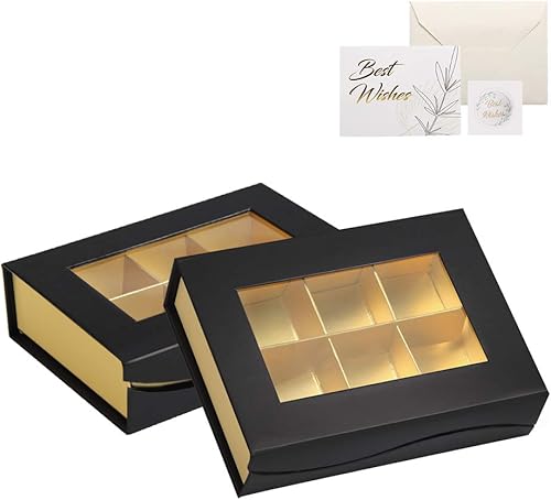 Cajas de chocolate, caja de chocolate negro, mini cajas vacías con absorción magnética y divisores, cajas de embalaje para chocolates caseros,