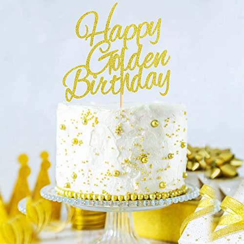 Arthsdite Happy Golden Birthday Cake Topper - 1/10/15/16/18/21/25/30/40 Birthday Cake Topper, 30/35/40/45/Birthday Cake Topper,1St/21St Birthday Cake Topper, 50/60/70/80/90Th Birthday Cake Topper #TOP4