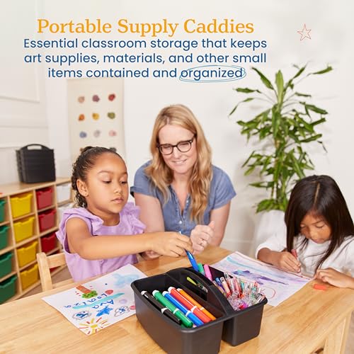 ECR4Kids 3-Compartment Small Plastic Caddy, Multipurpose Organization, Black, 6-Pack by ECR4Kids - Used condition - Image 3