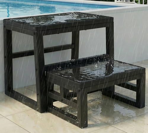 Marchepied 2 marches 3-en-1 en HDPE résistant à l'eau, tabouret 2 marches pliable pour adultes et enfants, supporte jusqu'à 230 kg, marchepied pliable deux...