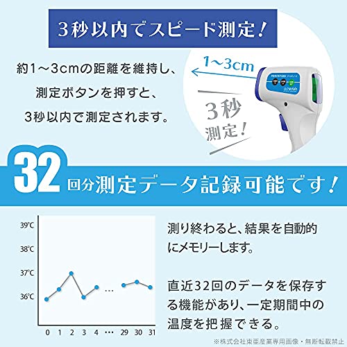 非接触式電子温度計 アイメディータ aimedata 赤外線 非接触温度計 32回記録 TOAMIT 東亜産業 LED液晶大画面 2つの測定モード 自動電源OFF ホワイト バッテリー式 ※本製品は医療機器ではありません (ロングセラーモデル)