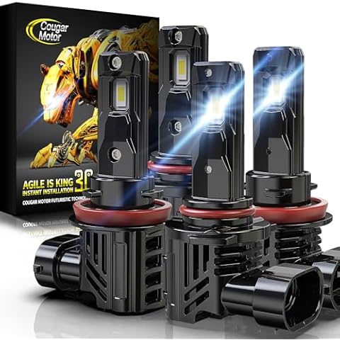 Cougar Motor 9005 H11 Bulbs, HB3 H8 H9 Fog Lights Bulb Combo (2 Sets) Wireless 6500K Slim Compact Design Non-polarity Fog Light Driving Light Bulbs, Plug-N-Play Pack of 4 Cover