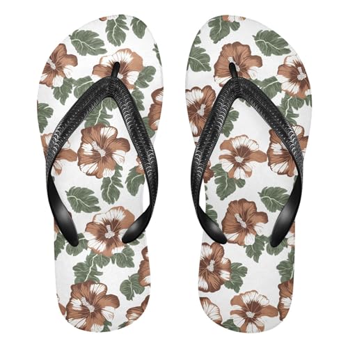 Hibiscus Flower Brown Green Flip Flop Beach Summer Casual Sandal for Women & Men Shower Shoes 20860908