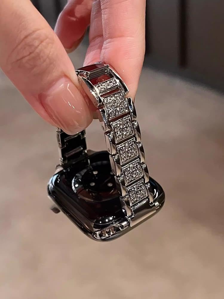 KADES Compatible with Apple Watch Band for Women, Fits for Series 11/10 (46/42mm), Series 9/8/7 (45/41mm), Series 6/5/4/SE (44/40mm), Series 3/2/1 (42/38mm), Shiny Rhinestone Metal Bracelet Strap - Image 7