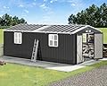 VanAcc 12x20x7.2 FT Outdoor Storage Shed with 2 Transparent Panels, Metal Garden Shed with Hinged Double Doors, Windows & Vents, Reinforced Steel Frame for Backyard Garden, DIY Workshop, Dark Gray
