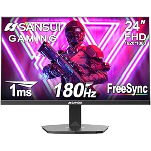 SANSUI 24 Inch Gaming Monitor 180Hz 1Ms FreeSync HDR 110% sRGB FHD 1080P Computer Monitor HDMI DP Ports Eye Care Frameless VESA Mount Cable Management(ES-G24F4L HDMI Cable Included)