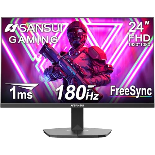 SANSUI 24 Inch Gaming Monitor 180Hz 1Ms FreeSync HDR 110% sRGB FHD 1080P Computer Monitor HDMI DP Ports Eye Care Frameless VESA Mount Cable Management(ES-G24F4L HDMI Cable Included)