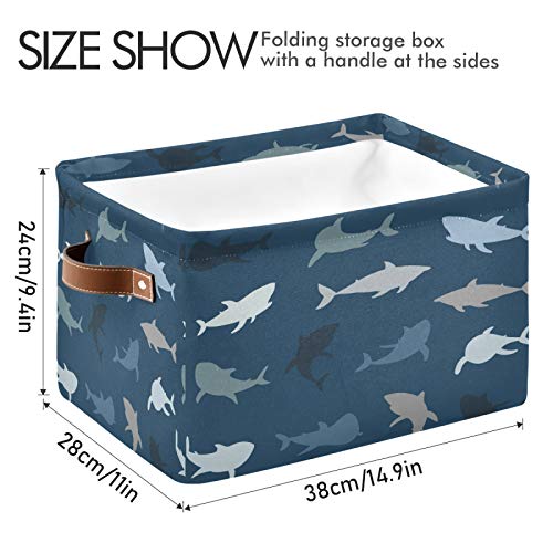 Storage Basket Sea Animal Shark Storage Cube Box Durable Canvas Collapsible Toy Basket Organizer Bin With Handles For Shelf Closet Bedroom Home Office #TOP3